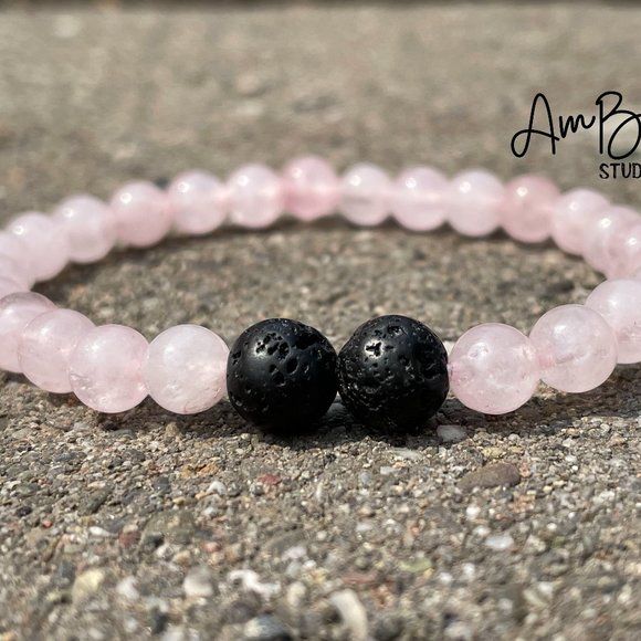 Rose quartz with 2 beads of Black lava the concept Stones by AMBA studio - Picture 1 of 3